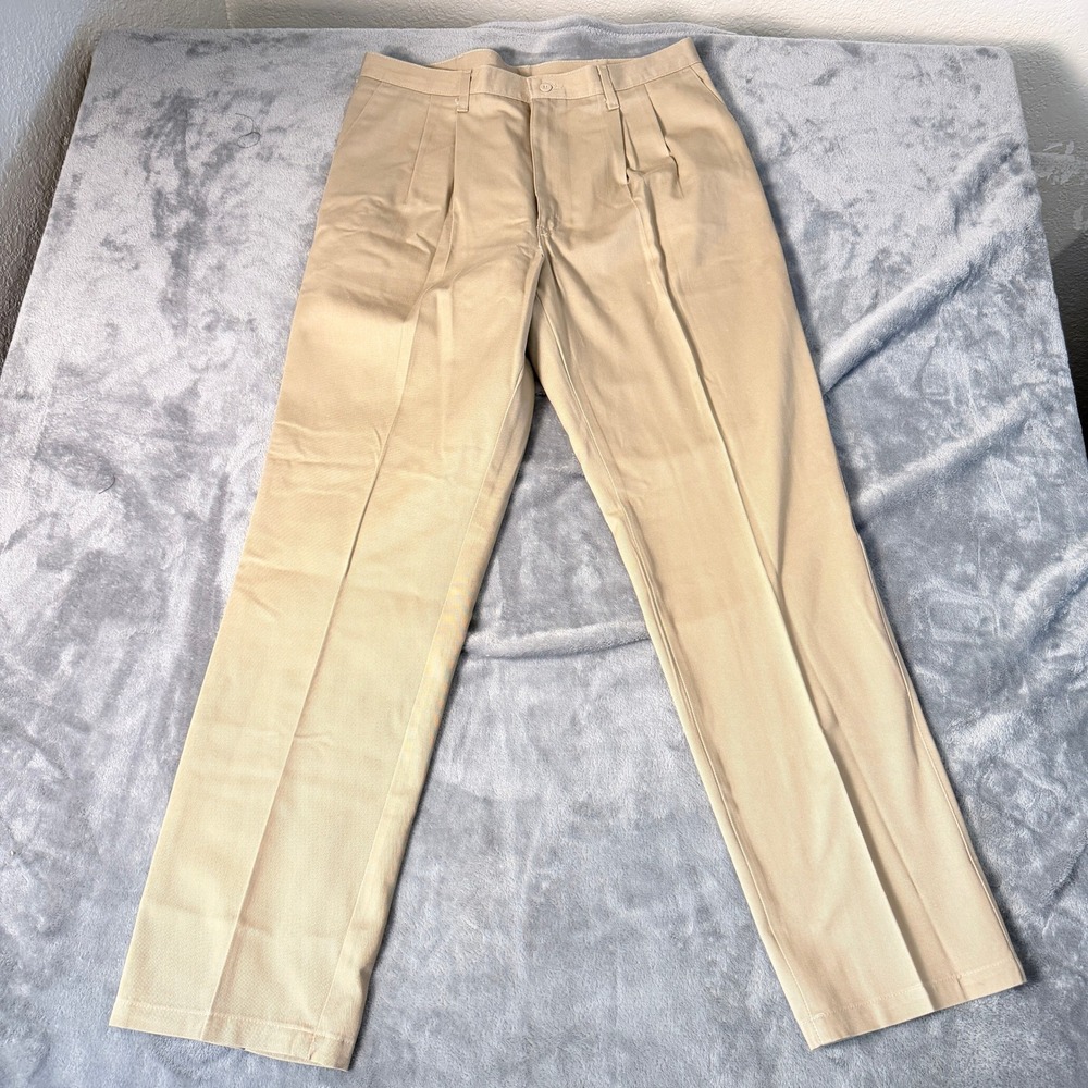 Wrangler Riata Mens 36x34 Pleated Front Khaki Chino Pants Tan Cotton 95GO